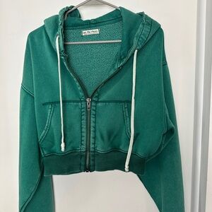 Free People We The Free Go To Hoodie Emerald Waters Cropped Zip Up size M